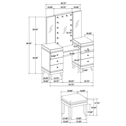 Talei - 6-Drawer Vanity Set With Hollywood Lighting Black And White