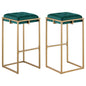 Nadia Square Padded Seat Bar Stool Set Of 2 Hunter Green and Gold