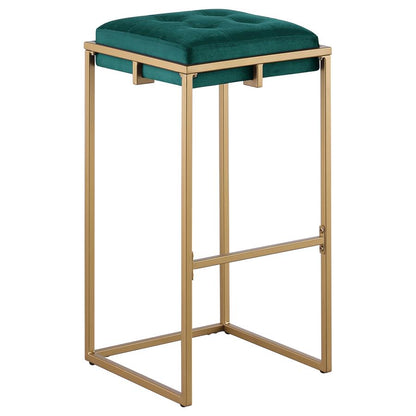 Nadia Square Padded Seat Bar Stool Set Of 2 Hunter Green and Gold