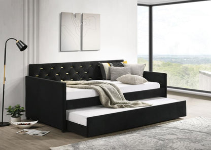 Kendall Black Upholstered Tufted Twin Daybed with Trundle