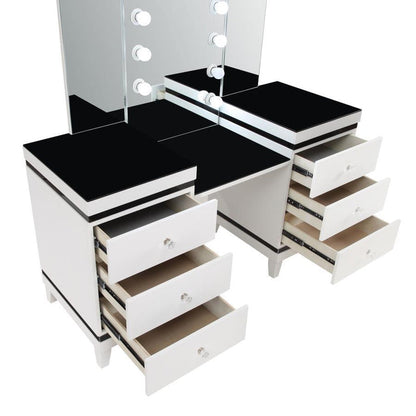 Talei - 6-Drawer Vanity Set With Hollywood Lighting Black And White