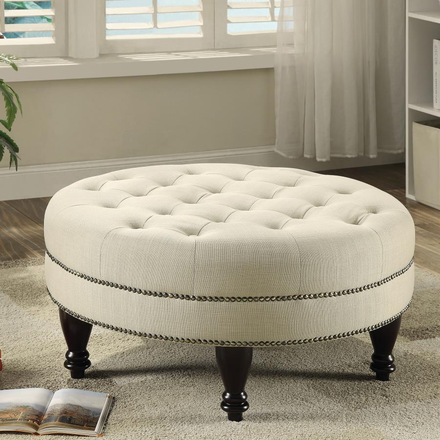 Elchin Round Upholstered Tufted Ottoman Oatmeal