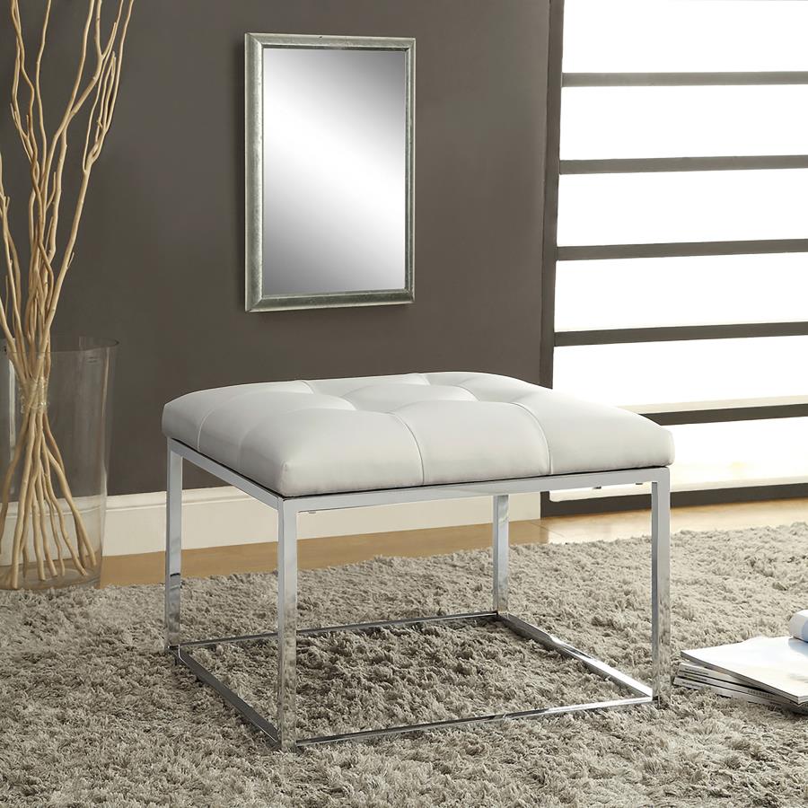 Square Upholstered Tufted Ottoman White