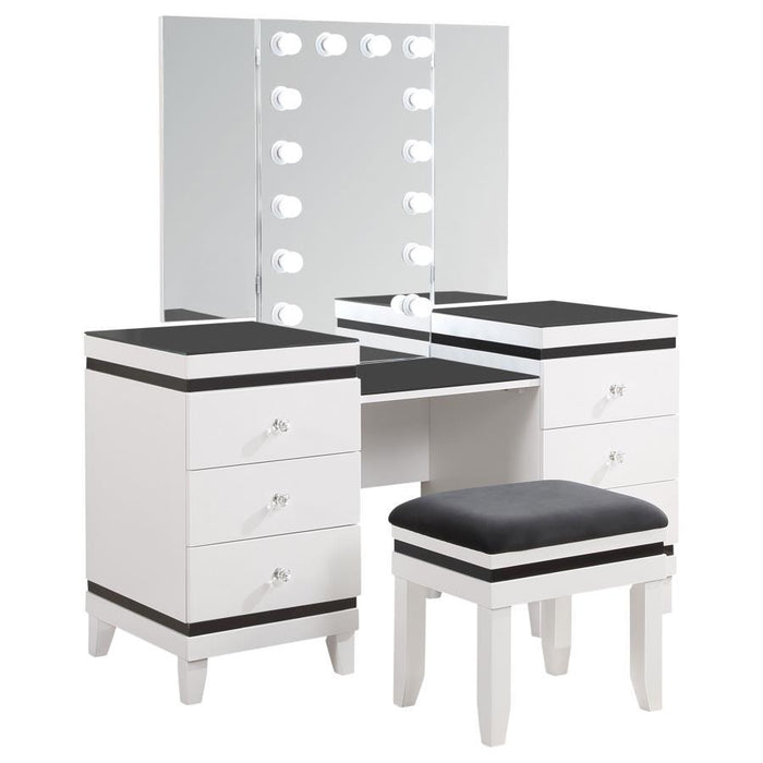 Talei - 6-Drawer Vanity Set With Hollywood Lighting Black And White