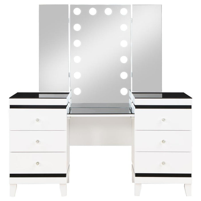 Talei - 6-Drawer Vanity Set With Hollywood Lighting Black And White