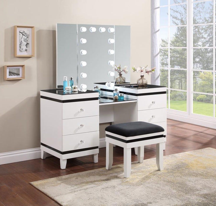 Talei - 6-Drawer Vanity Set With Hollywood Lighting Black And White