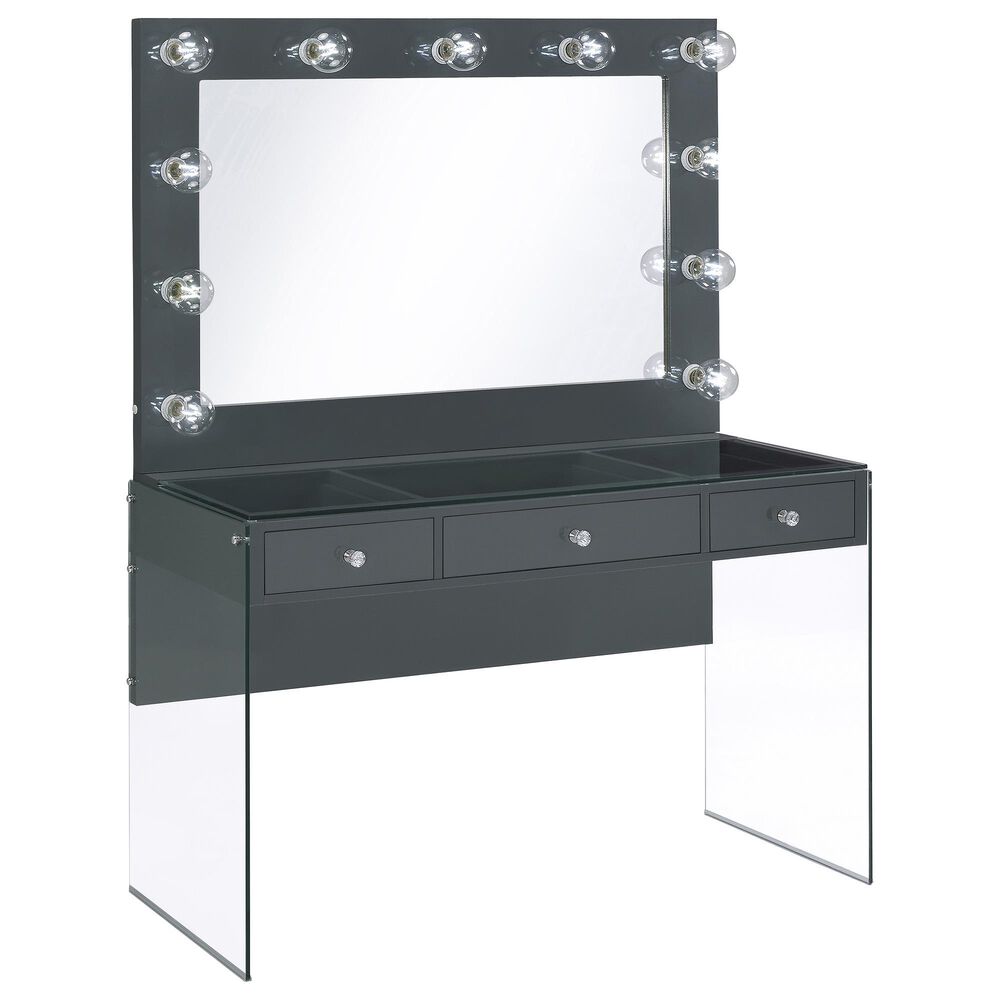 Afshan Grey High Gloss 3-Drawers Makeup Vanity Desk with Lighting Mirror