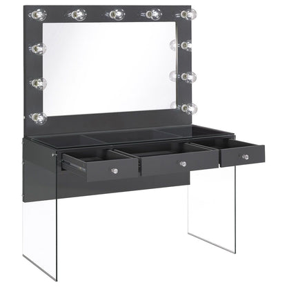 Afshan Grey High Gloss 3-Drawers Makeup Vanity Desk with Lighting Mirror