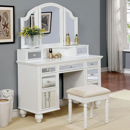 Wooden Vanity with Stool in White