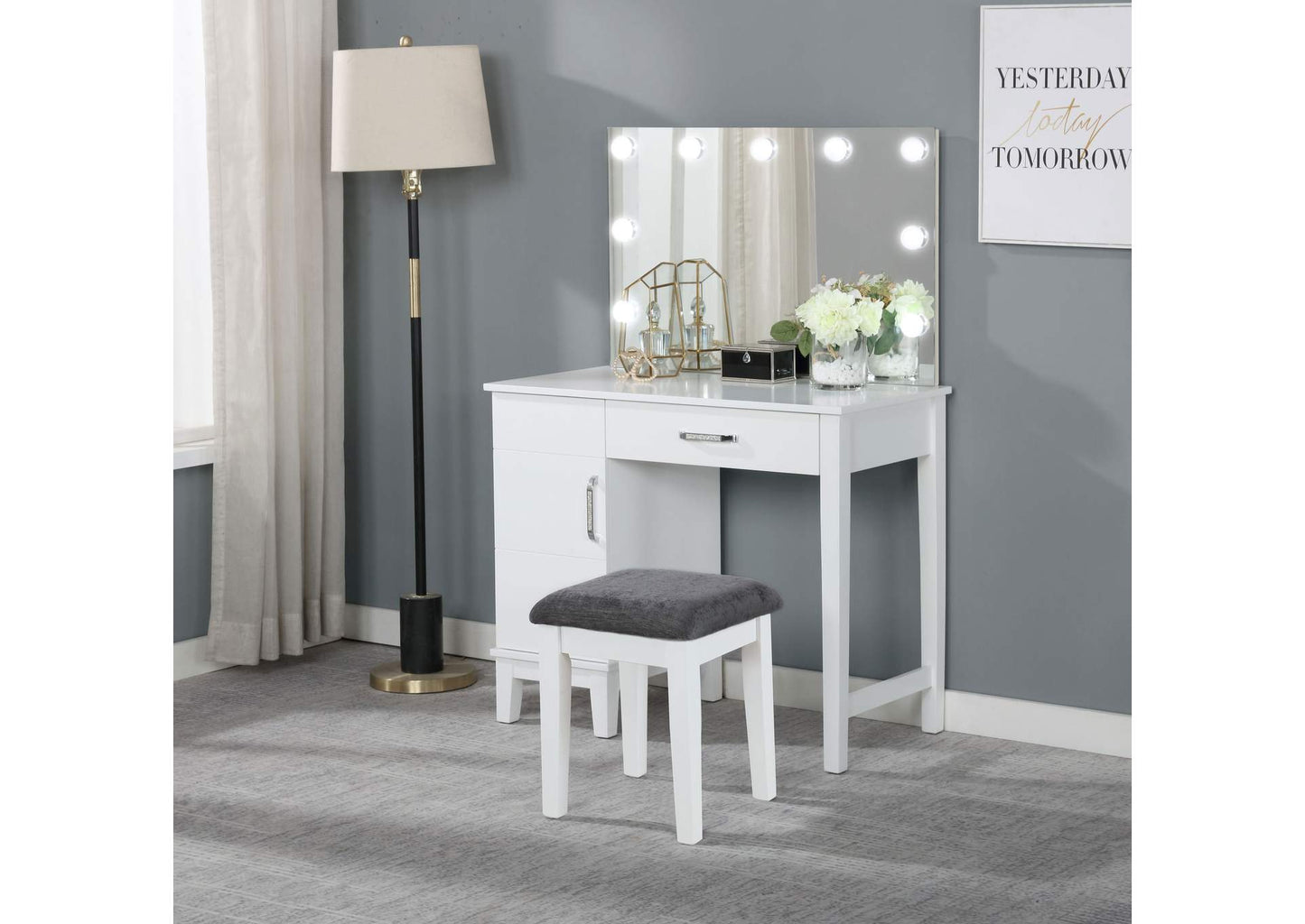 Elijah Vanity Set with LED Lights White and Dark Grey