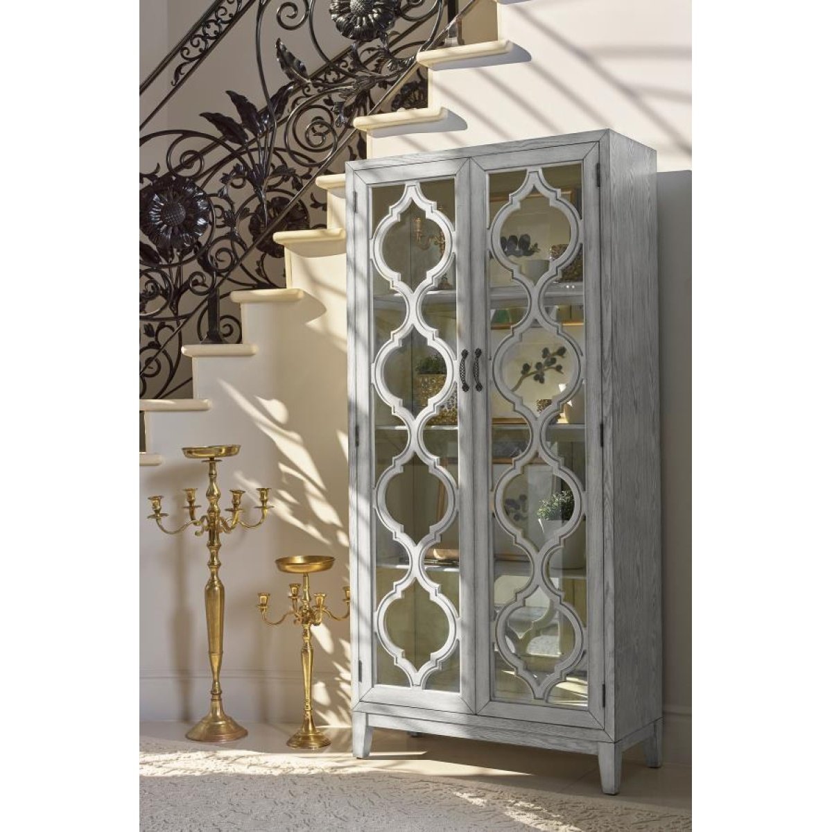 Mckellen 2-door Wood Trellis Tall Cabinet Distressed White