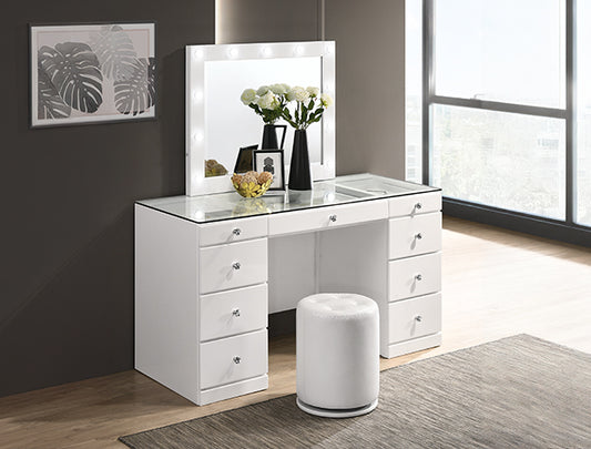 White 9-drawer with mirror vanity