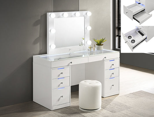 LED White 8-drawer vanity