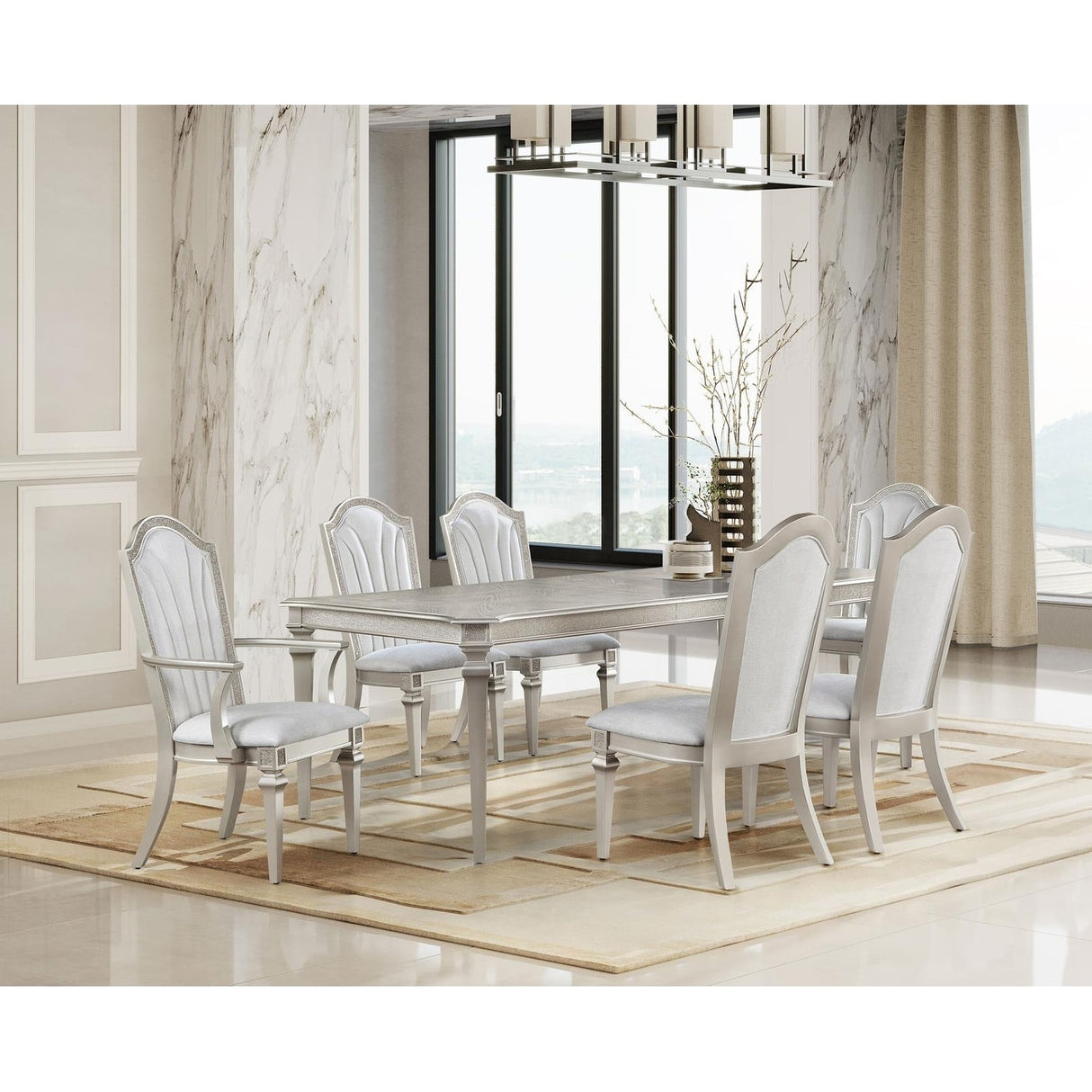 Evangeline 7-piece Extension Leaf Dining Set Silver Oak