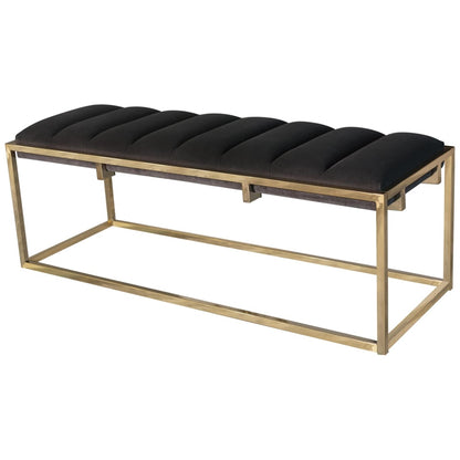 Lorena Velvet Upholstered Bench Dark Grey and Gold