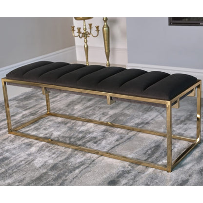 Lorena Velvet Upholstered Bench Dark Grey and Gold