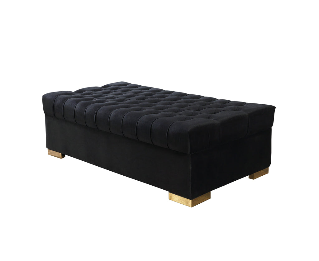 Lauren Black Velvet Rectangle Ottoman