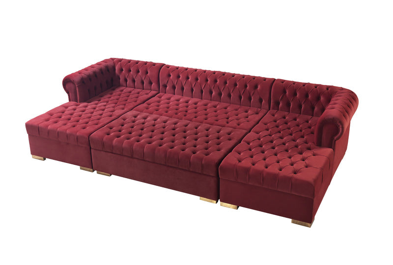 Lauren Maroon Velvet Rectangle Ottoman