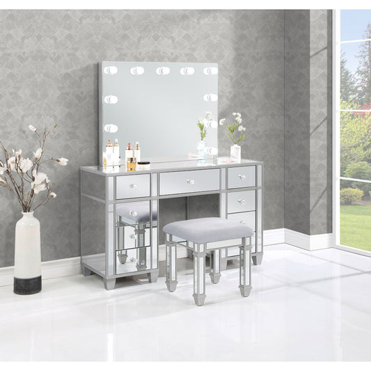 Allora 9-drawer Vanity Set with Lighting Metallic Silver