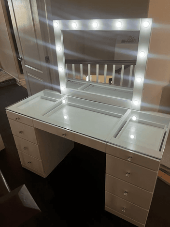 White 9-drawer with mirror vanity