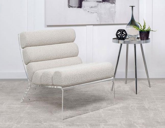 Serreta Boucle Upholstered Armless Acrylic Chair Ivory