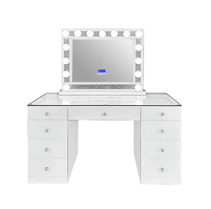 Belle White 9-drawer Makeup Vanity with Bluetooth Mirror- Biri (Bluetooth & Speaker)