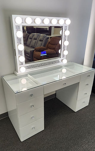 Belle White 9-drawer Makeup Vanity with Bluetooth Mirror- Biri (Bluetooth & Speaker)