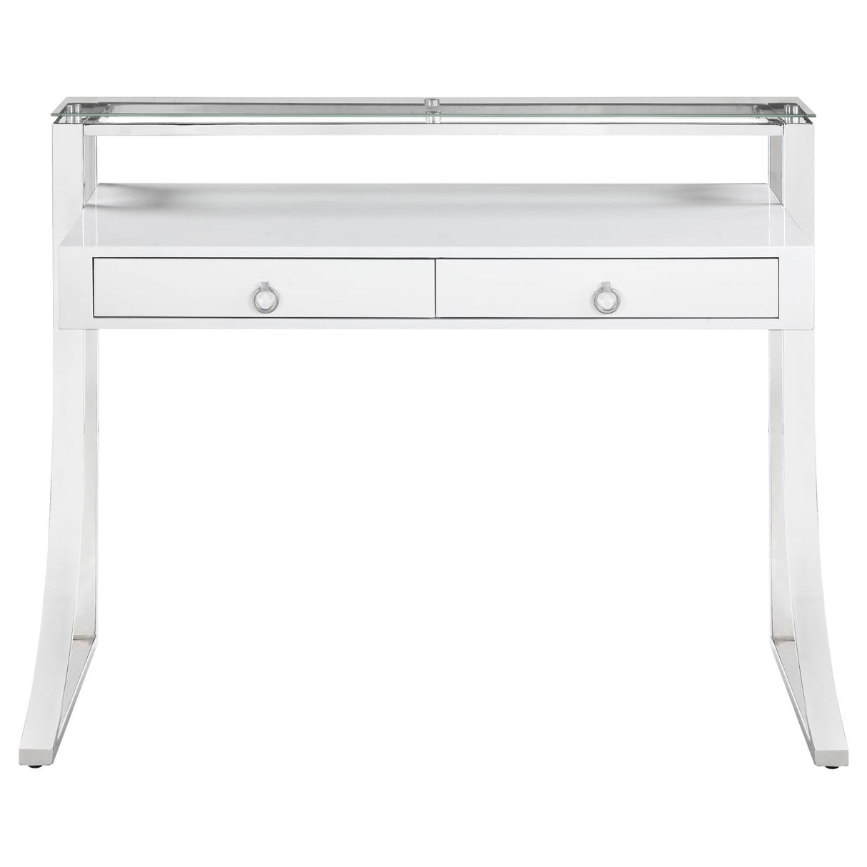 Gemma Glossy White/Chrome 2-Drawer Writing Desk