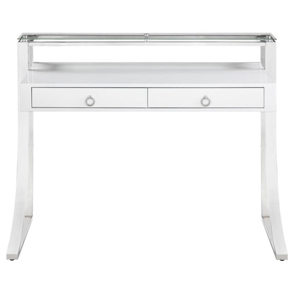 Gemma Glossy White/Chrome 2-Drawer Writing Desk