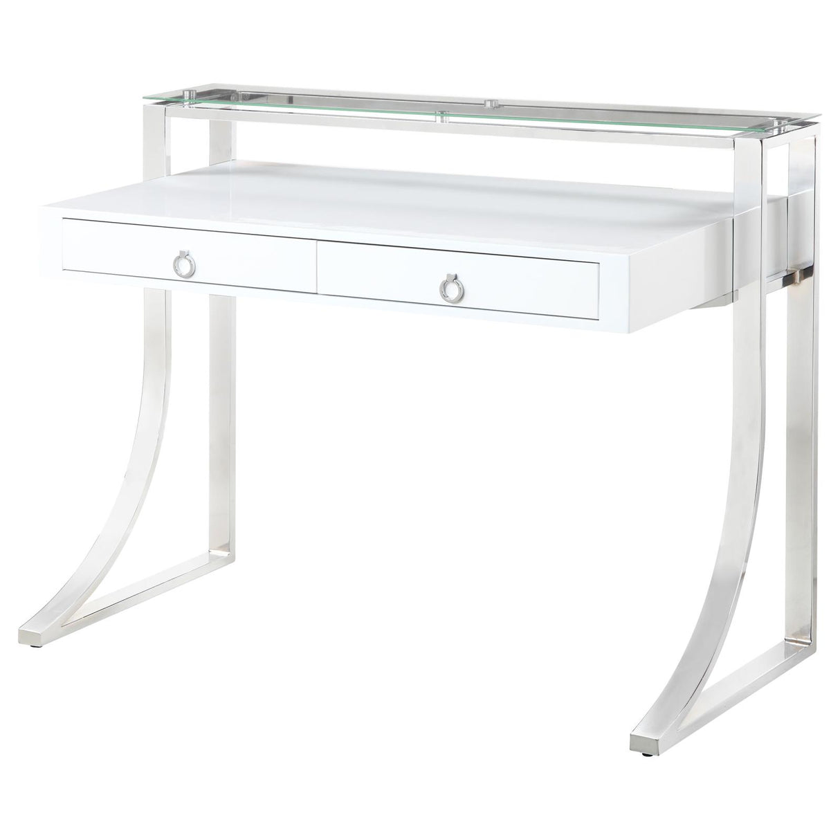 Gemma Glossy White/Chrome 2-Drawer Writing Desk