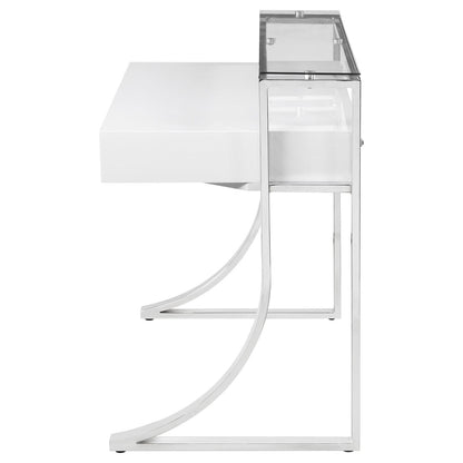 Gemma Glossy White/Chrome 2-Drawer Writing Desk