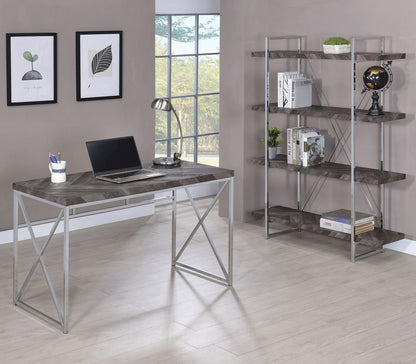 Grimma Writing Office Desk Rustic Grey and Chrome