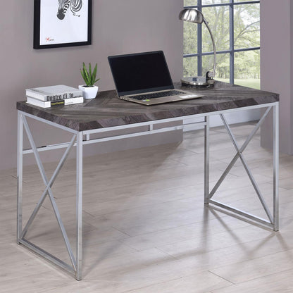 Grimma Writing Office Desk Rustic Grey and Chrome