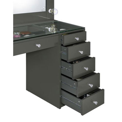 Acena 7-drawer Vanity Set With Lighting Grey High Gloss