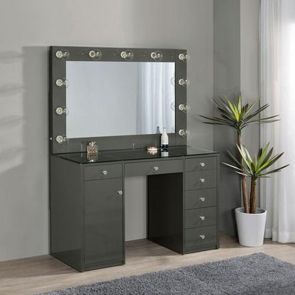 Acena 7-drawer Vanity Set With Lighting Grey High Gloss