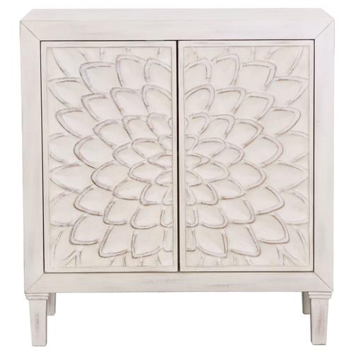 Clarkia Accent Cabinet with Floral Carved Door White