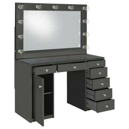 Acena 7-drawer Vanity Set With Lighting Grey High Gloss