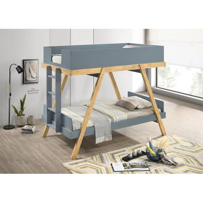 Frankie Wood Twin Over Twin Bunk Bed Blue and Natural