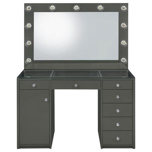 Acena 7-drawer Vanity Set With Lighting Grey High Gloss