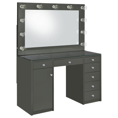 Acena 7-drawer Vanity Set With Lighting Grey High Gloss