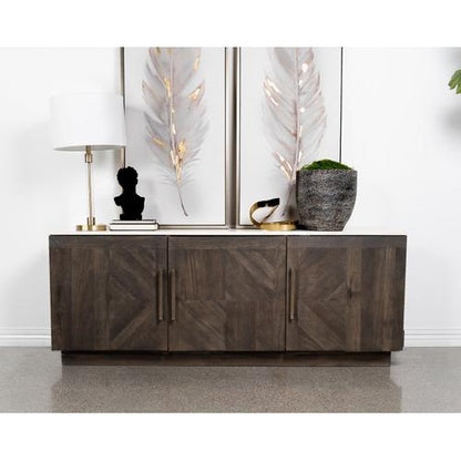 Dennis 3-door Marble Top Sideboard Buffet Tobacco Grey