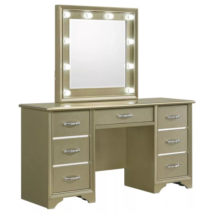 GLAMOROUS CHAMPAGNE LED LIGHT MIRROR VANITY DRESSING TABLE BEDROOM FURNITURE SET