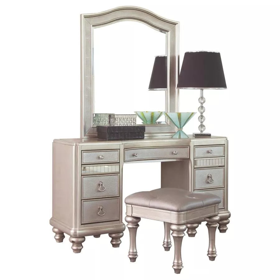 GLITZY GLAMOROUS PLATINUM MIRRORED VANITY DRESSING TABLE BEDROOM FURNITURE SET