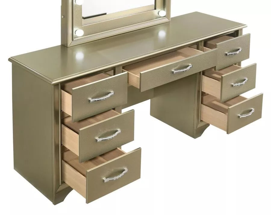 GLAMOROUS CHAMPAGNE LED LIGHT MIRROR VANITY DRESSING TABLE BEDROOM FURNITURE SET