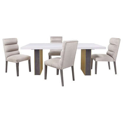 Carla 80-inch Cultured Carrara Marble Top Dining Table White 7pc Set