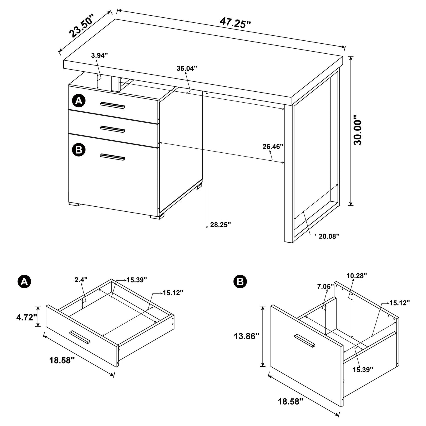 Brennan 47-inch 3-drawer Office Computer Desk Weathered Grey