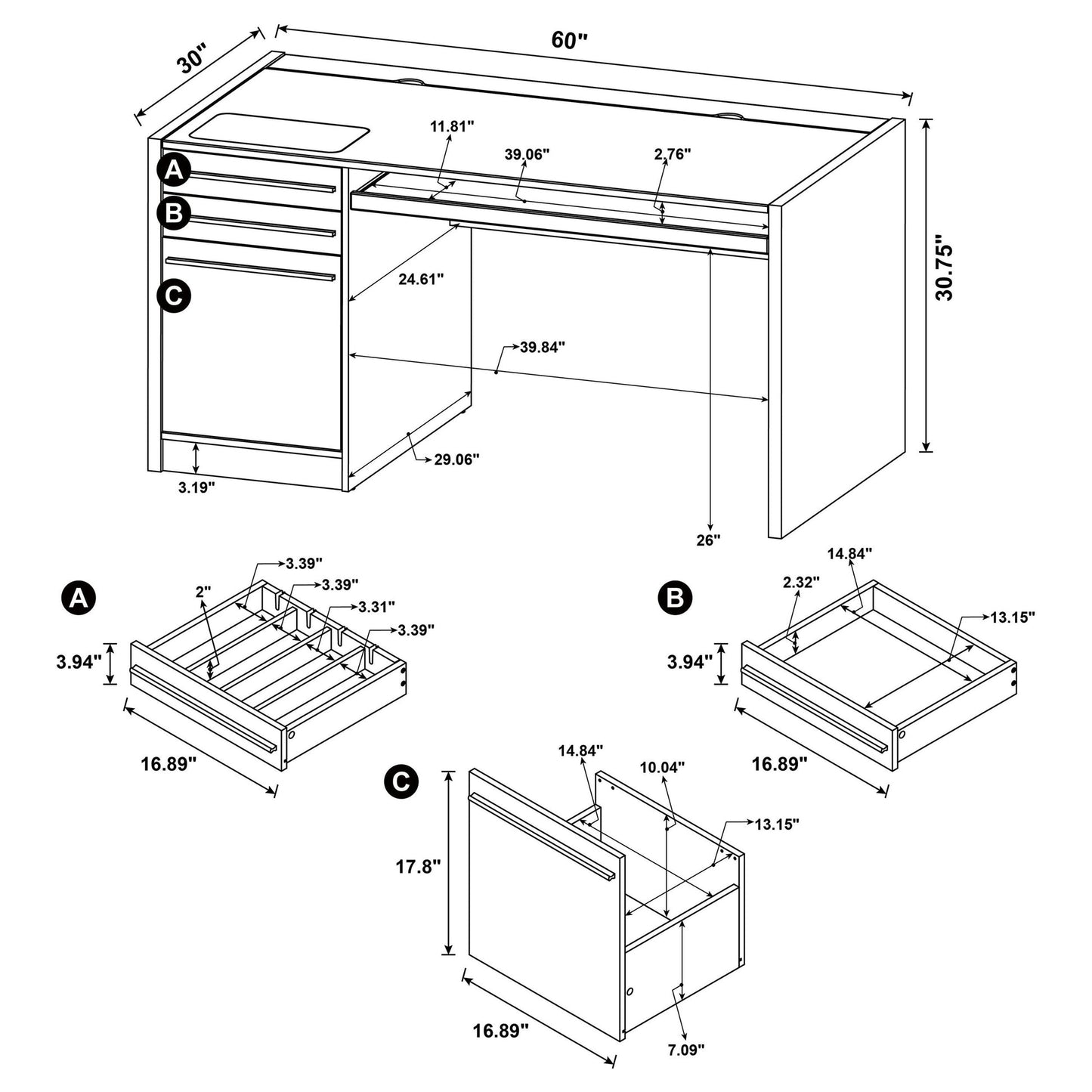 Halston 60-inch 3-drawer Office Computer Desk Cappuccino