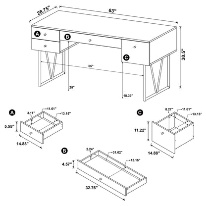 Analiese 63-inch 4-drawer Writing Desk Grey Driftwood