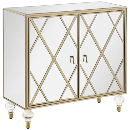 Astilbe 2-door Mirrored Accent Cabinet Silver and Champagne